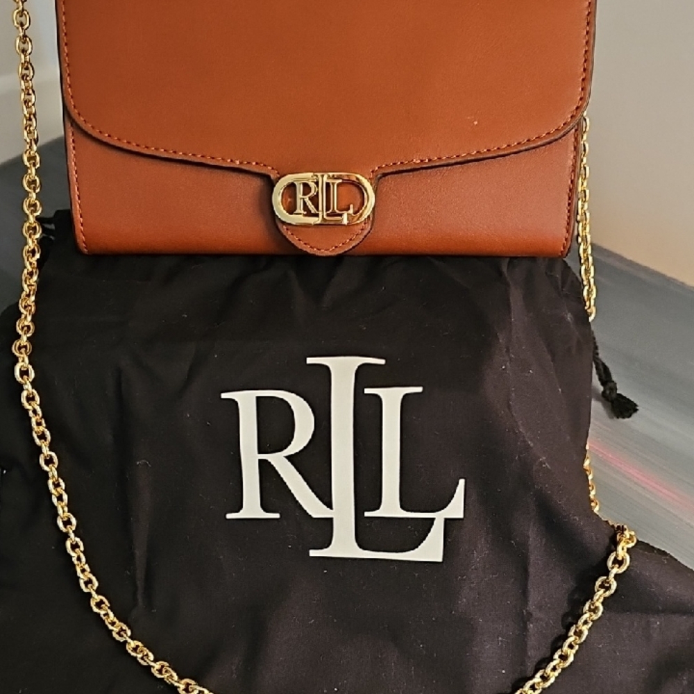 Ralph Lauren Brown and Gold Crossbody Bag with Chain Strap